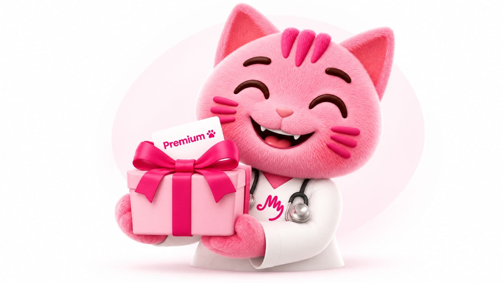 Illustration MyQCM Welcoming avec Dr Paw offrant un cadeau Premium aux étudiants